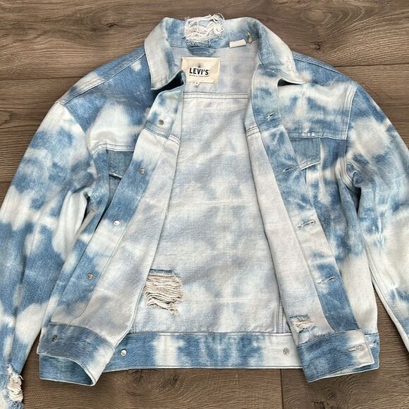 Levi's Made & Crafted Boxy Tie Dyed Denim Trucker Jacket Blue White Size 0 - Picture 5 of 12